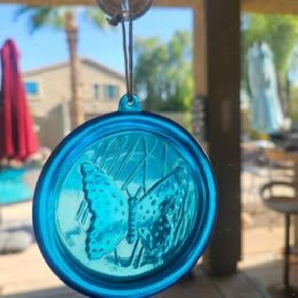 Blenko Blue Glass Butterfly Suncatcher  4" - Picture 3 of 4